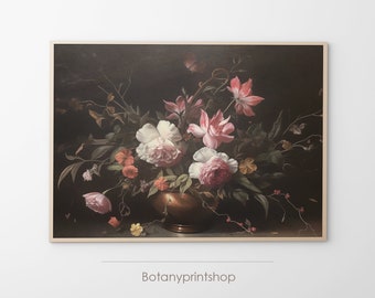 Dark Floral Oil Painting Print: Moody Academia Wall Art (Digital Download)