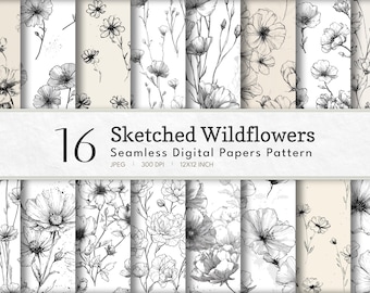 Black & White Flowers Digital Paper | Seamless Patterns | Floral Background Paper | Contrast | Instant Download | Scrapbook