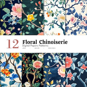 Digitaal chinoiseriepapier met bloemen | Naadloze digitale patronen | Vintage bloempatronen | 20 digitale papieren verpakkingen | Direct downloaden