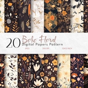 Boho bloemen digitaal papier | Naadloze patronen | Set met bloemenplakboeken | Neutrale aardetinten l Gratis commerciële ontwerpen | Digitale download