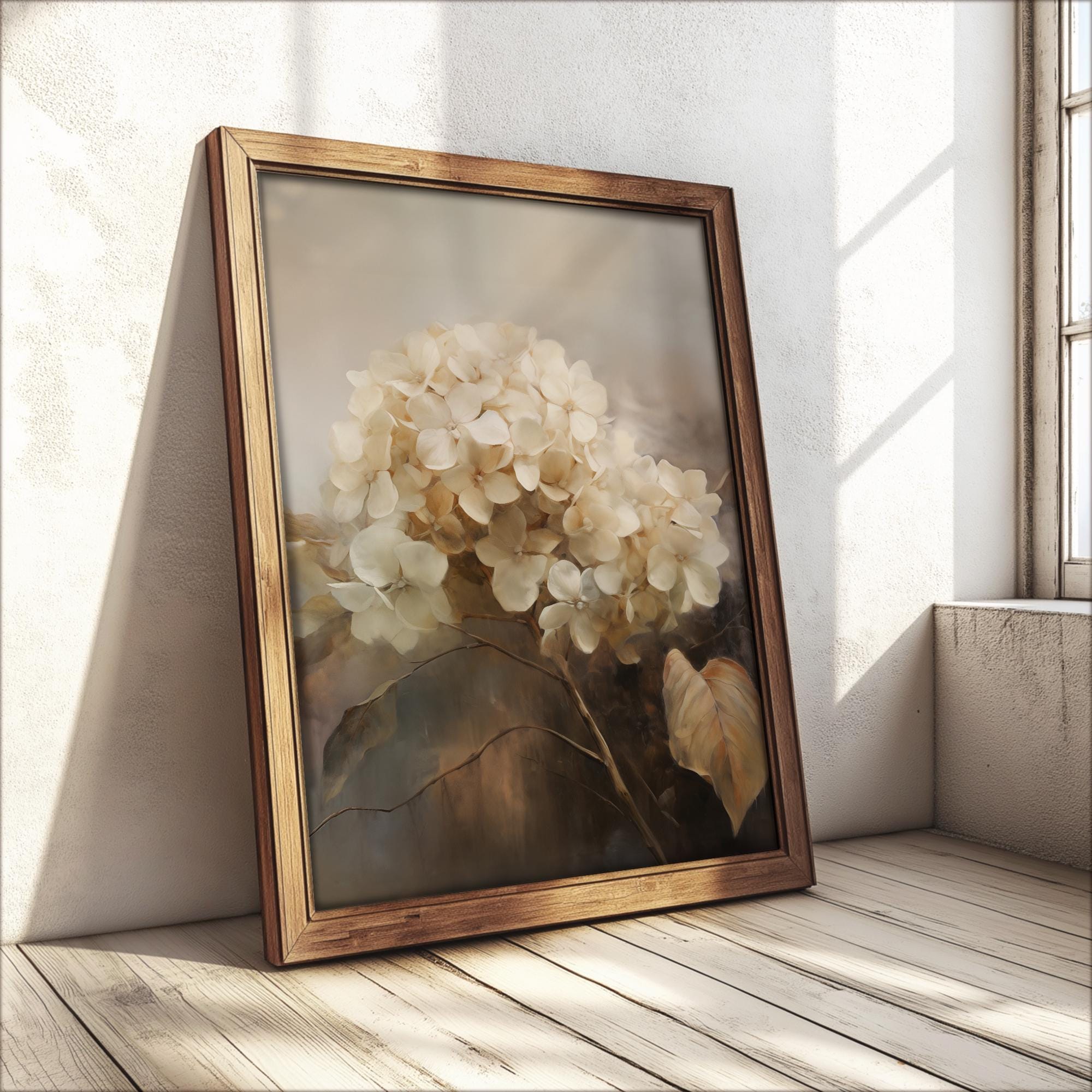 Hydrangea Oil Painting Art Print: Vintage Floral Portrait (digital ...