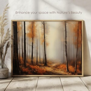 Tall Trees Forest Landscape Art Print | Moody Fall Autumn Oil Painting | Instant Digital Download | Wall Art Decor | Gifts for home
