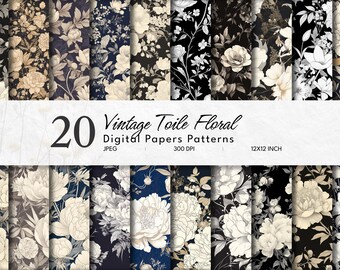Vintage Toile de Jouy Floral Digital Paper: Seamless Patterns (Instant Download)