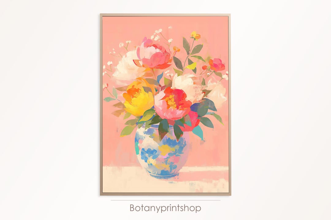 Spring Peony Bouquet Flower Art Print | Blush Pink Printable Wall Art ...