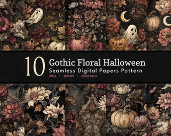 Dark Gothic Flowers Digital Paper | Seamless Patterns | Dark Academia Moody Botanicals | Commercial Free | Scrapbook DYI | Instant Download