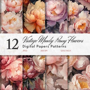 Blühende Pfingstrose Digitales Papier | Nahtlose Muster | Blumen Hintergrund Papier | Kontrast | Sofortdownload | Sammelalbum