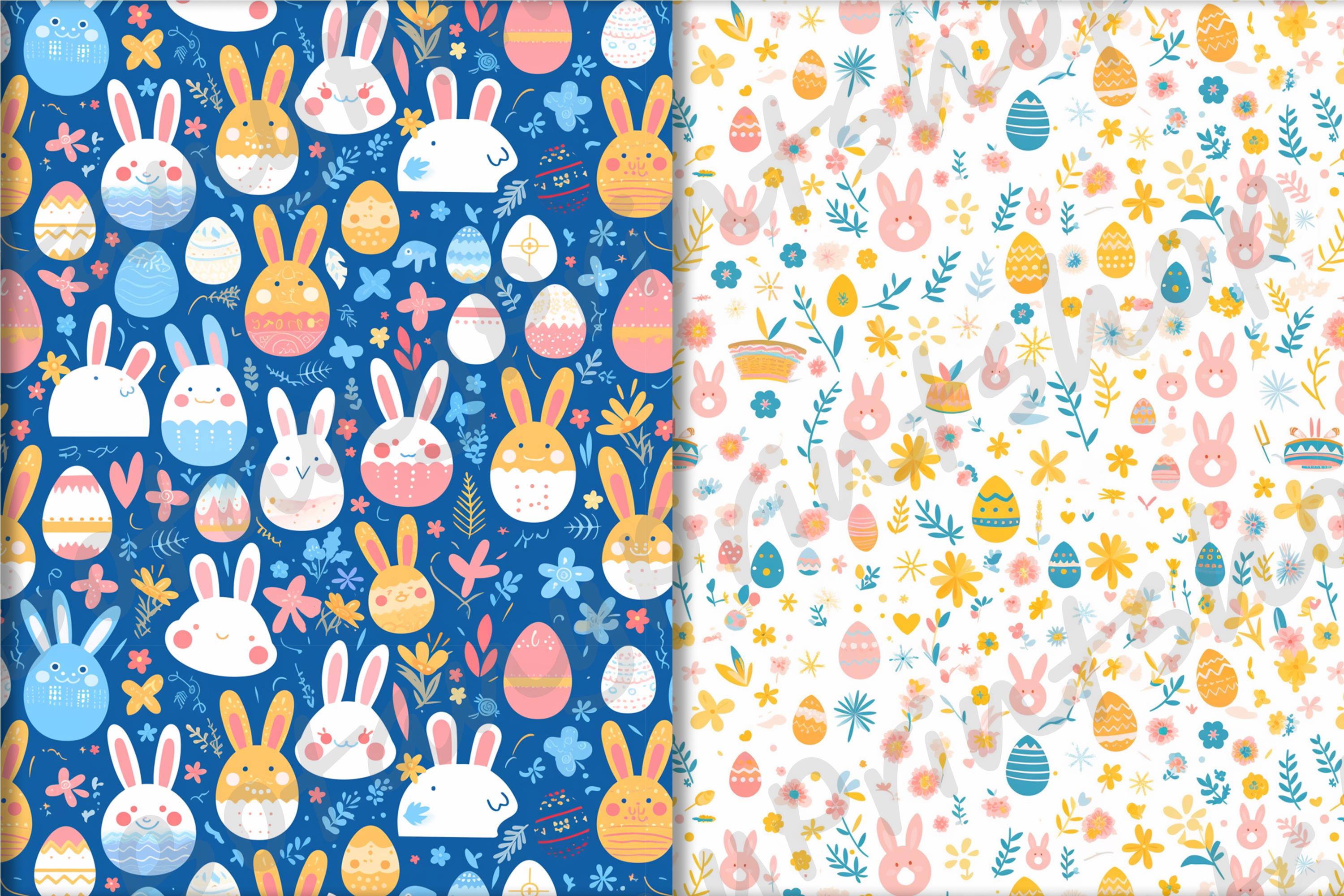 Cute Easter Digital Paper | Seamless Eggs & Bunny Patterns (digital ...