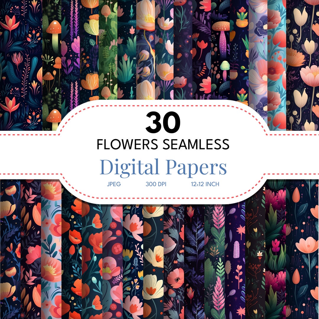 30 Colorful Floral Digital Paper Pack: Seamless Flower Patterns ...