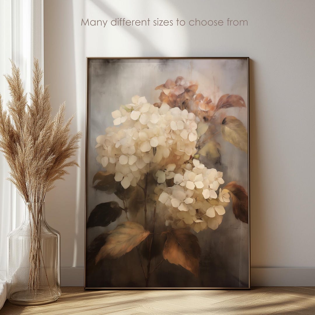 Vintage Hydrangea Oil Painting: Farmhouse Floral Wall Art (digital ...