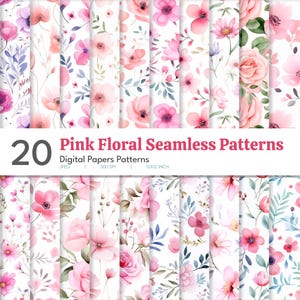 Pastel Pink Flowers Digital Paper | Seamless Patterns | Floral Background Paper | Watercolor Blush | Instant Download | Scrapbook