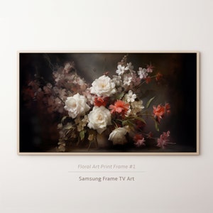 TV Frame Flower Art Oil Painting, Samsung Television Artful Wall Art Design, Dark Moody Vintage Feel, Spring Floral Bouquet Digital Download