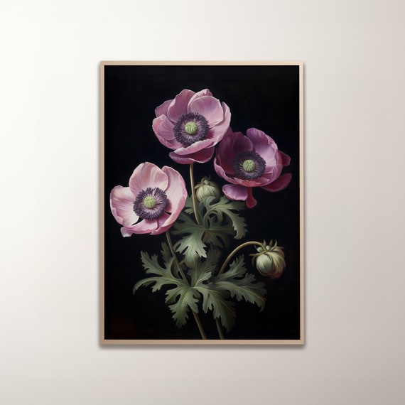 Anemone Flower Oil Painting: Moody Dark Academia Art (instant