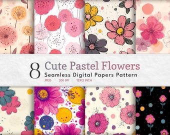 Pink Floral Digital Paper Pack: Seamless Pastel Patterns (12x12, Instant Download, Commercial Use)