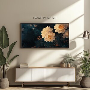 Flower Painting Frame TV Art, Antique Dark Peony Screensaver, Earthy Organic Floral Vintage Botanical Summer Decor, Instant Downloadable