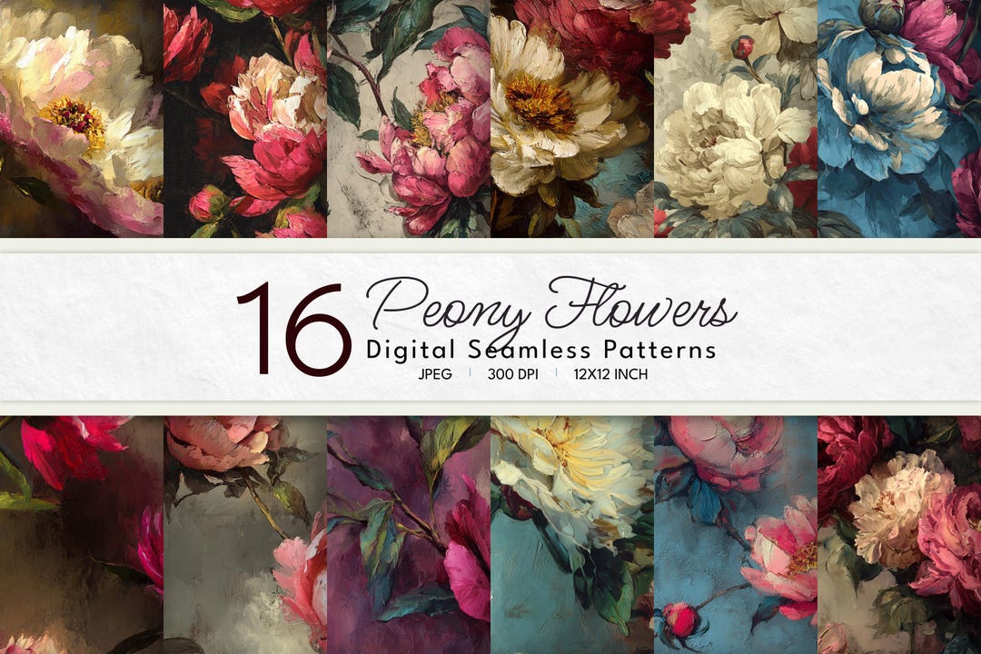 Vintage Peony Floral Digital Paper Set: Seamless Patterns (instant ...