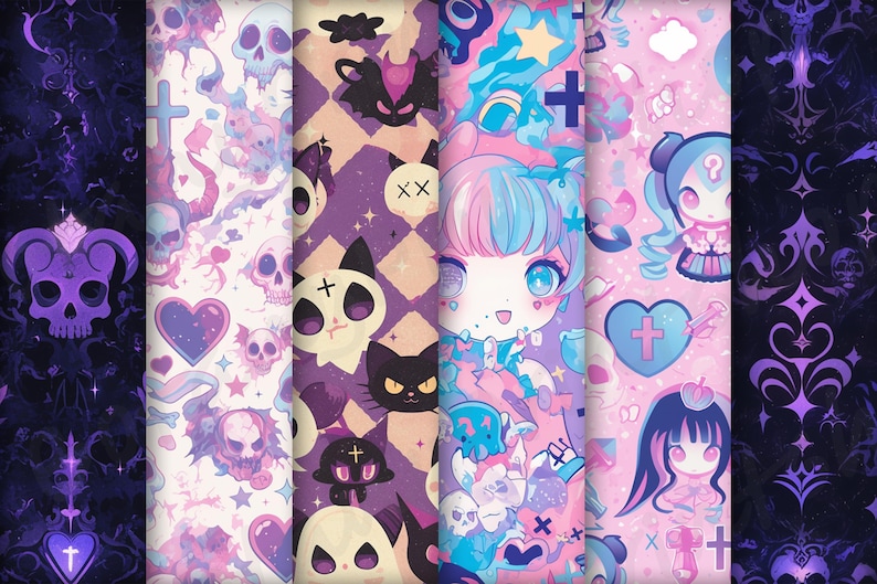 Cute Pastel Goth Pattern | Seamless Digital Paper Patterns | Cute Fun ...