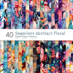 40 papeles digitales florales abstractos / Patrones sin costuras / Patrón de flores de colores vivos y brillantes / Papel de fondo / Descarga instantánea