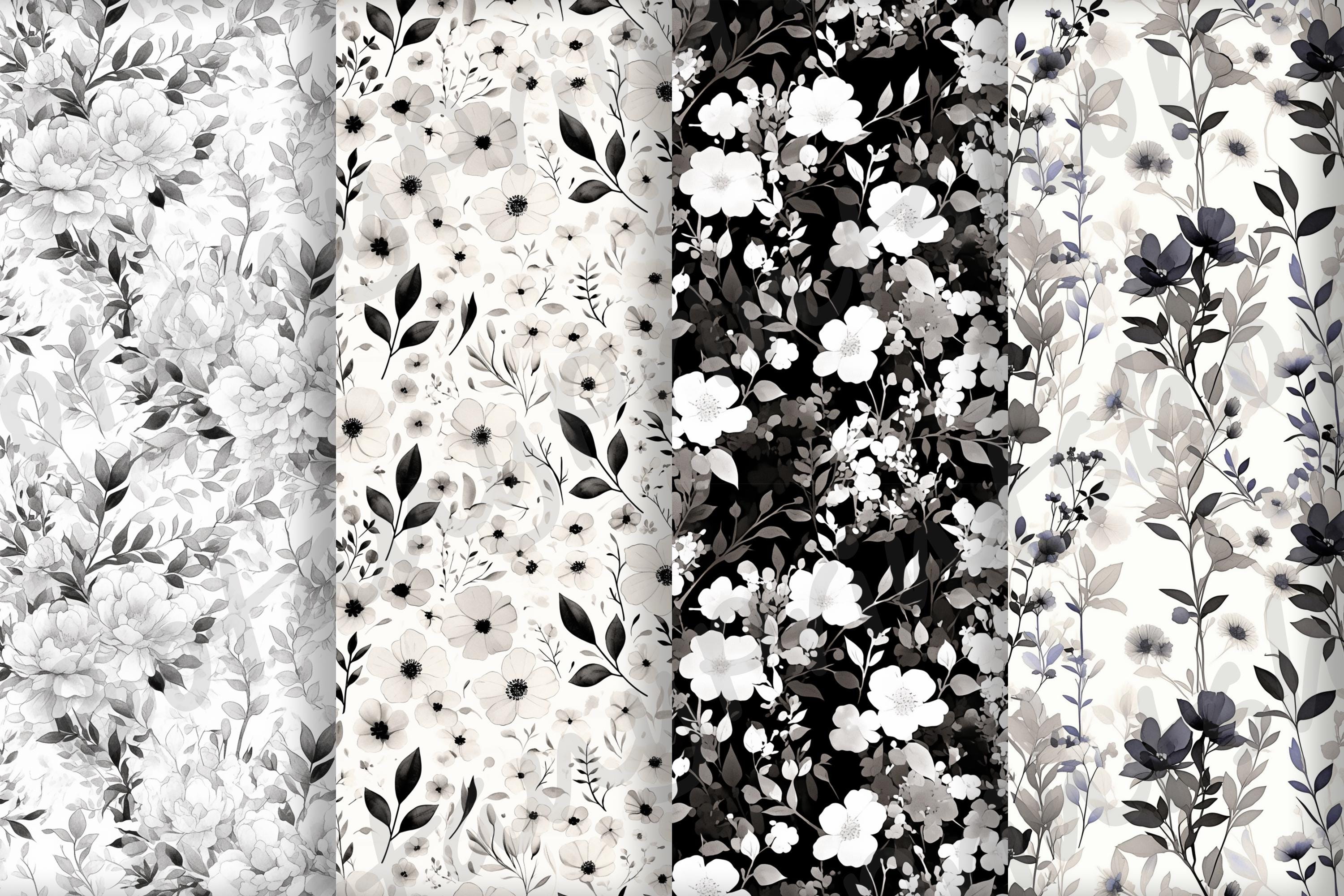 Black & White Flowers Digital Paper | Seamless Patterns | Floral ...