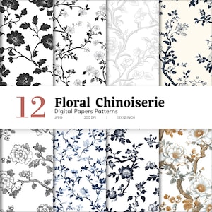 Papier numérique Fleurs noir et blanc | Modèles sans couture | Papier floral floral | Contraste | Téléchargement instantané | Album de coupures