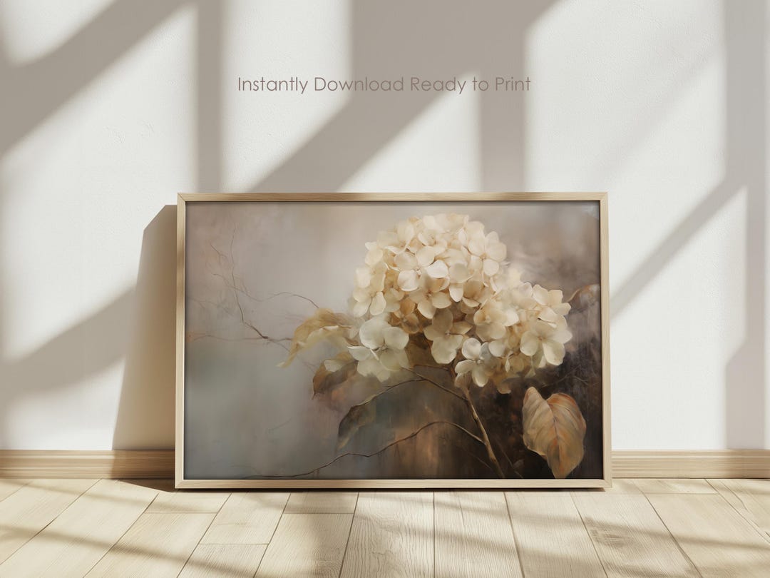 Vintage Hydrangea Flower Oil Painting: Moody Floral Wall Art (digital ...