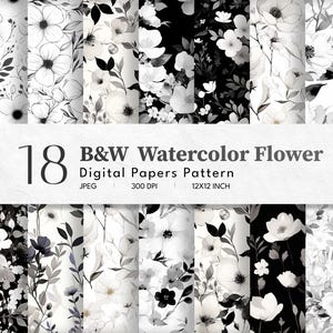 Papier numérique Fleurs noir et blanc | Modèles sans couture | Papier floral floral | Contraste | Téléchargement instantané | Album de coupures