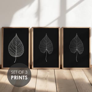Leaf Line Art Prints | Set Of 3 Prints | Minimalist Modern | Living Room Home Decor | Printable Art | Instant Download