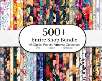 500+ Floral Digital Paper Bundle: Seamless Patterns, Commercial Use (JPEG 12x12 inch)