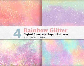 Rainbow Glitter Digital Paper: Ombre Seamless Patterns (Digital Download)