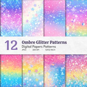Ombre Glitter Digital Paper: Rainbow Sparkle Seamless Patterns (Digital Download)