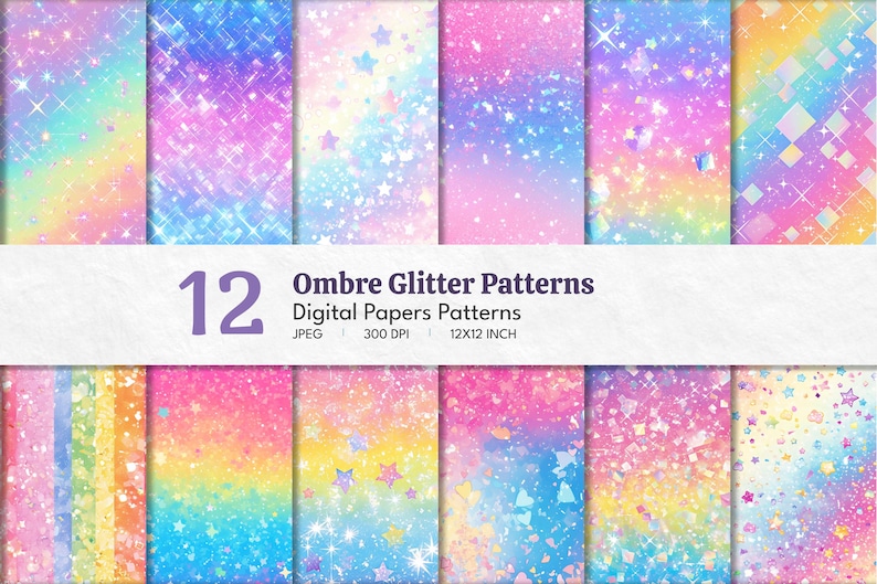 Ombre Glitter Digital Paper: Rainbow Sparkle Seamless Patterns (digital ...