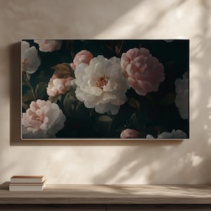 Flower Painting Frame TV Art, Antique Dark Peony Screensaver, Earthy Organic Floral Vintage Botanical Summer Decor, Instant Downloadable