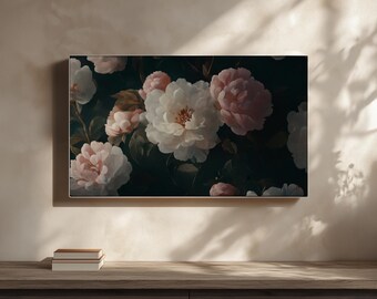 Peony Flower Painting Frame TV Art: Vintage Botanical Screensaver (Digital Download 3840x2160 px)
