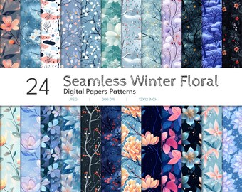 Winter Floral Digital Paper: Seamless Christmas Flower Patterns (Digital Download)