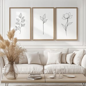 Flower Line Art Prints | Set Of 3 Prints | Minimalist Modern | Living Room Home Decor | Printable Art | Instant Download