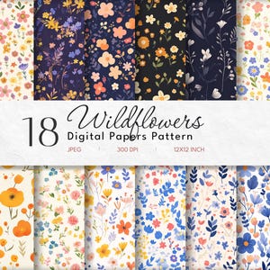 Wildflower Digital Paper Pack | Seamless Patterns | Pastel Floral Background Paper | Instant Download | Scrapbook