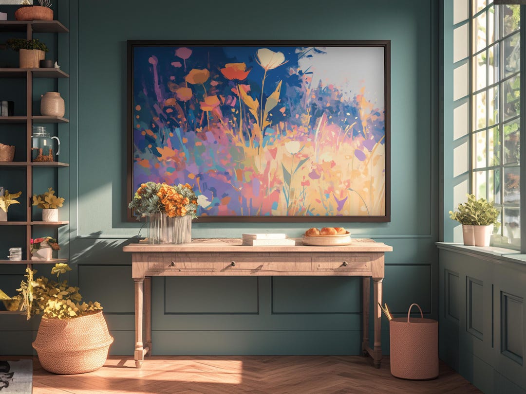 Wildflower Field Oil Painting Art Print | Farmhouse Printable Wall Art ...