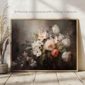 Vintage Floral Oil Painting Print, Dark Moody Flowers, Printable Wall Art Decor, Digital Download, Various Sizes, Spring Bouquet