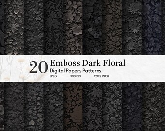 Dark Embossed Floral Digital Paper: Scrapbook Backgrounds (JPEG, 12x12")