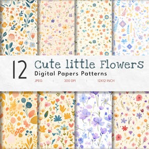 Lindos y pequeños papeles digitales florales con patrones sin costuras, conjunto de flores en colores pastel, diseños comerciales gratuitos, descarga digital, imprimible