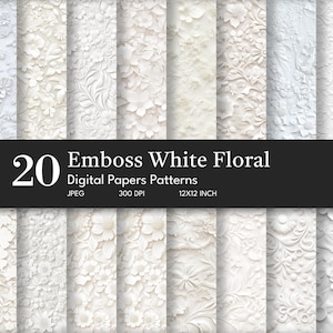 Papier numérique Fleurs claires élégantes | Utilisation commerciale | ciseler les fonds de fleurs blanches | Jeu de papiers imprimables | Papier pour scrapbooking | Bricolage