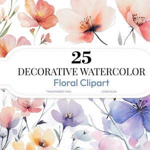 25 Watercolor Flower Clipart Collection | Colorful Floral Watercolor Design | Digital Paper | Transparent PNG | Instant Digital Download