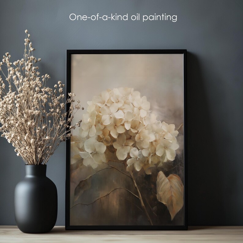 Hydrangea Oil Painting Art Print: Vintage Floral Portrait (digital ...