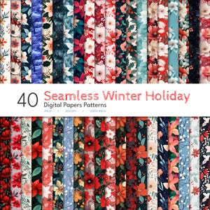 40 Christmas Digital Paper Set | Christmas Seamless Pattern | Holidays Digital Scrapbook Paper | Holiday paper - Instant Downloadable