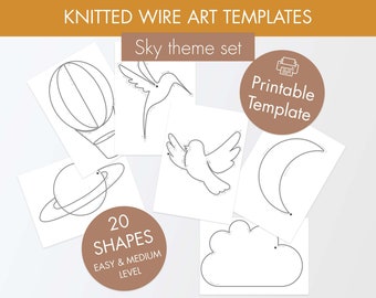 Shape template for wire art - printable template for wire art - sky theme set - nursery wall art - template for knitted shapes