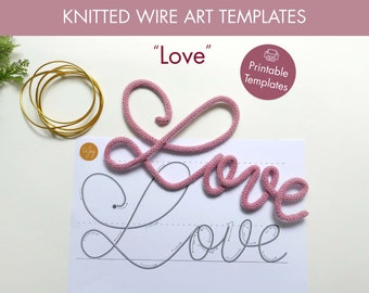 Love Wire alphabet template - printable template for wire art - uppercase and lowercase love word - cursive alphabet - elegant font template