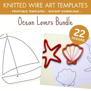 template for wire art - printable template for wire art - ocean theme set - nursery wall art - template for knitted shapes - tricotin