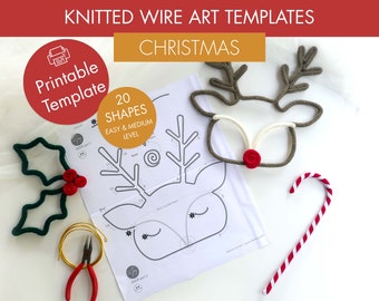 Christmas printable template for wire art wall art - template for knitted shapes, tricotin, printable instant download