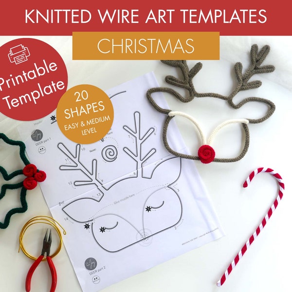 Christmas printable template for wire art wall art - template for knitted shapes, tricotin, printable instant download