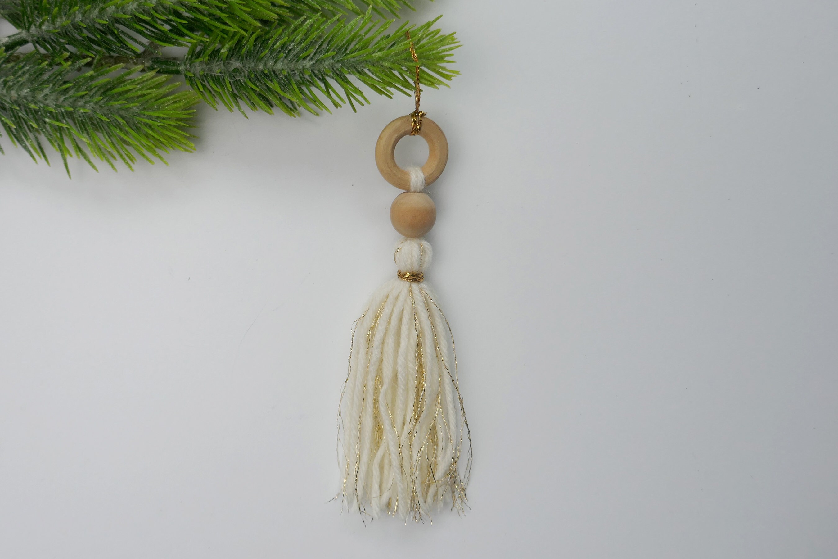 Boho Tassel With Wooden Ring & Gold Details . Christmas Tree Ornament - Boho Christmas