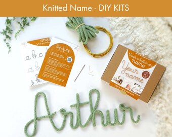 Knitted wire sign DIY KIT - craft activity - tutorial explanation and supplies - wire sign - knitted name step by step - knitted decor